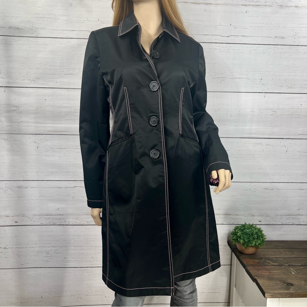 DOLLHOUSE Black Slick Long Button-Up Rain Jacket/Trench Coat, Size M